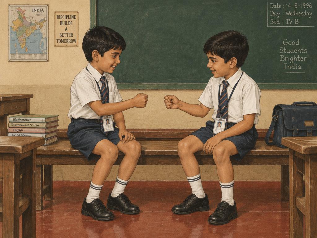 Indian schoolkids in uniform playing Hand Cricket (Odd-Eve)
